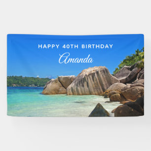 Beautiful Tropical Sea Rocky Coastline Birthday Banner