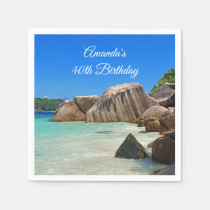 Beautiful Tropical Sea Rocky Coastline Birthday Napkin
