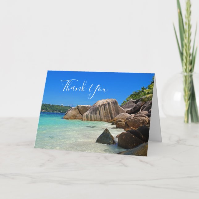 Beautiful Tropical Sea Rocky Coastline Thank You Card (Front)