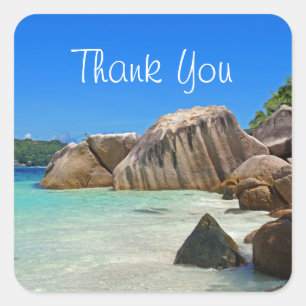 Beautiful Tropical Sea Rocky Coastline Thank You Square Sticker
