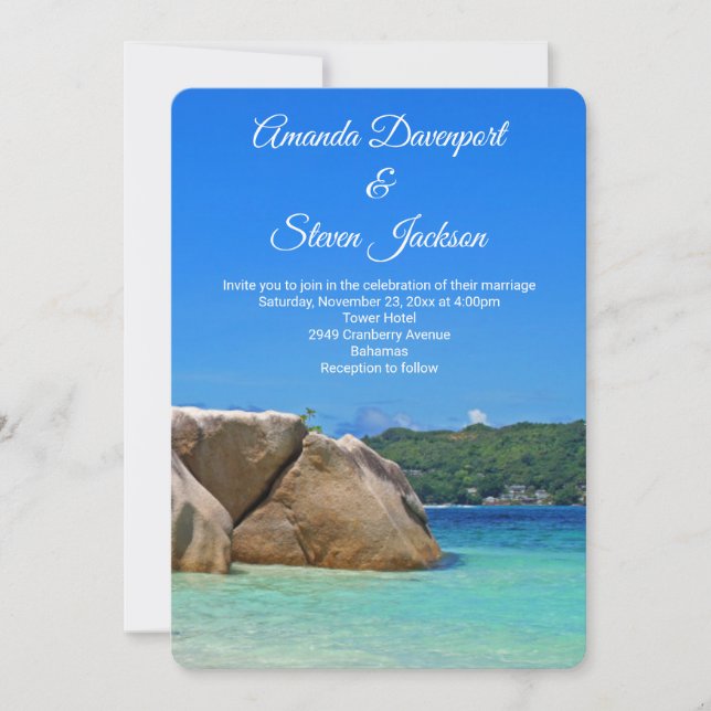 Beautiful Tropical Sea Rocky Coastline Wedding Invitation (Front)