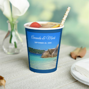 Beautiful Tropical Sea Rocky Coastline Wedding Paper Cups