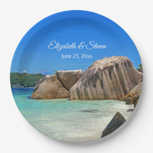 Beautiful Tropical Sea Rocky Coastline Wedding Paper Plate