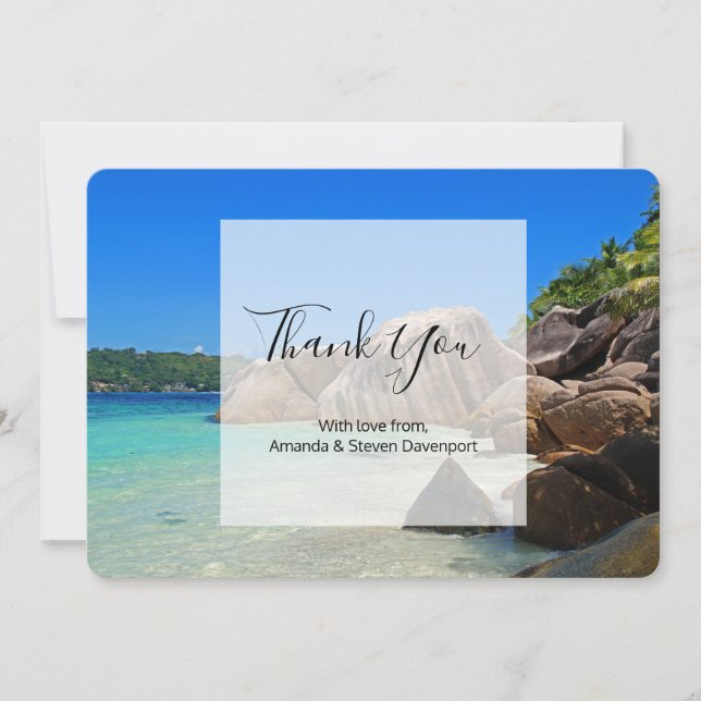 Beautiful Tropical Sea Rocky Coastline Wedding Thank You Card (Front)