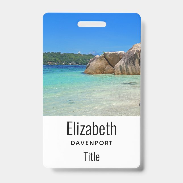 Beautiful Tropical Sea with a Rocky Beach ID Badge (Front)