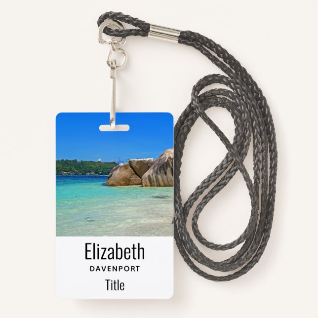 Beautiful Tropical Sea with a Rocky Beach ID Badge (Front with Lanyard)
