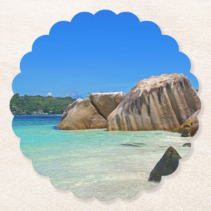 Beautiful Tropical Sea with a Rocky Beach Paper Coaster