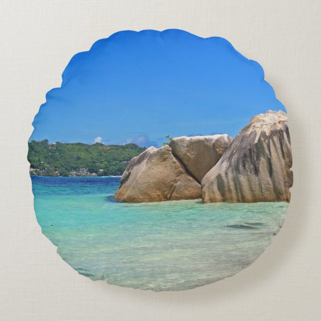 Beautiful Tropical Sea with a Rocky Beach Round Cushion (Front)