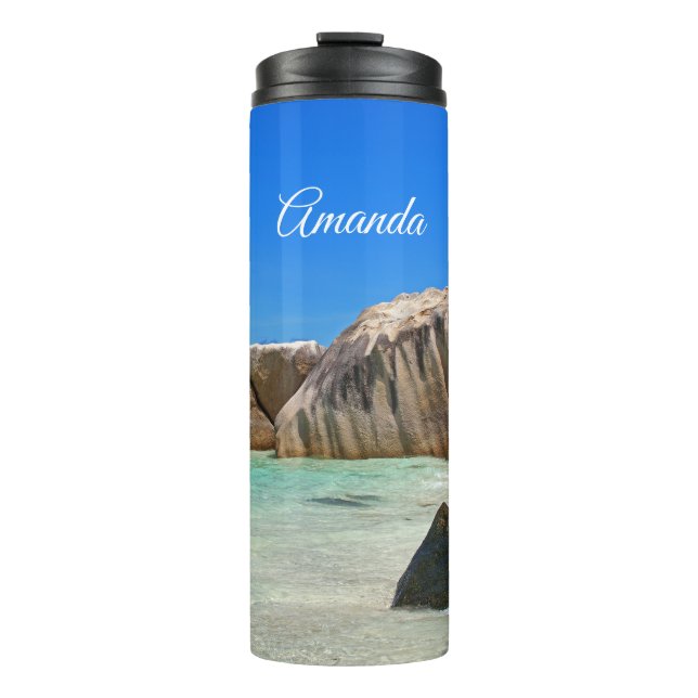 Beautiful Tropical Sea with a Rocky Beach Thermal Tumbler (Front)