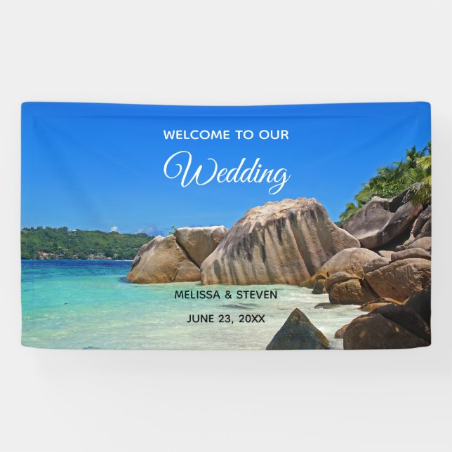 Beautiful Tropical Sea with a Rocky Beach Wedding Banner (Horizontal)