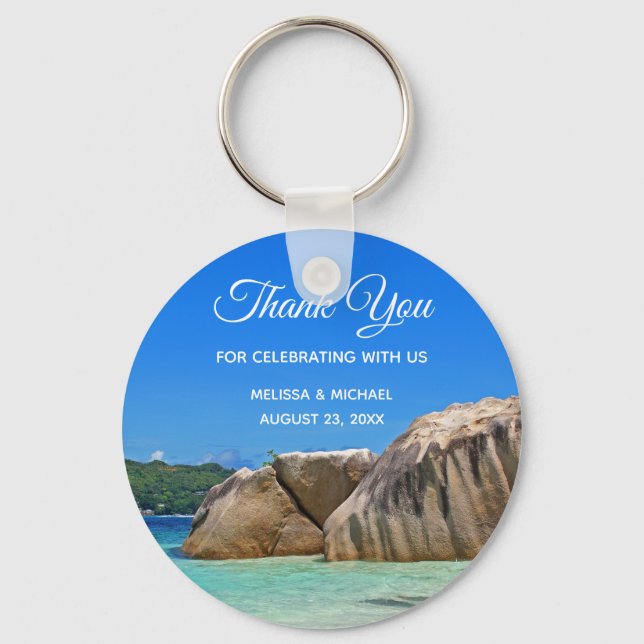 Beautiful Tropical Sea with a Rocky Beach Wedding Key Ring (Front)