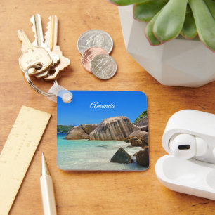 Beautiful Tropical Sea with Rock Covered Coast Key Ring