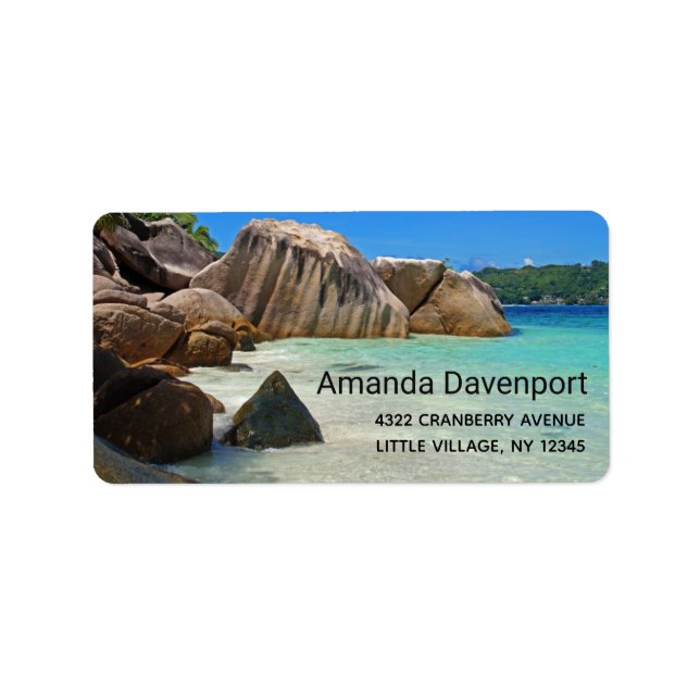 Beautiful Tropical Sea with Rock Covered Coast Label (Front)