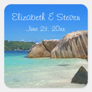 Beautiful Tropical Sea with Rock Covered Coast Square Sticker