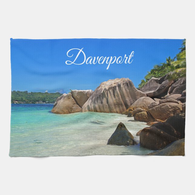 Beautiful Tropical Sea with Rock Covered Coast Tea Towel (Horizontal)