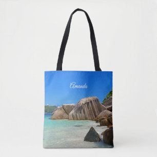 Beautiful Tropical Sea with Rock Covered Coast Tote Bag