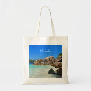 Beautiful Tropical Sea with Rock Covered Coast Tote Bag