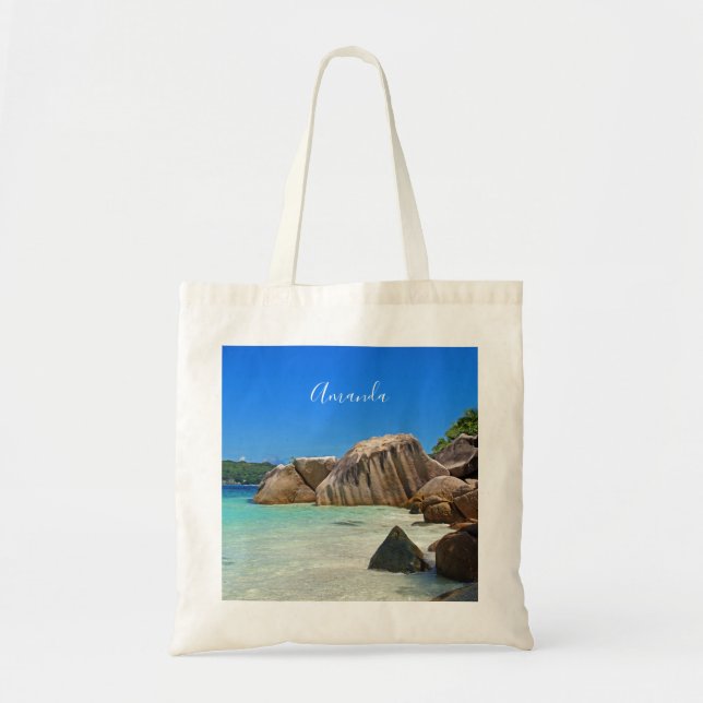 Beautiful Tropical Sea with Rock Covered Coast Tote Bag (Front)