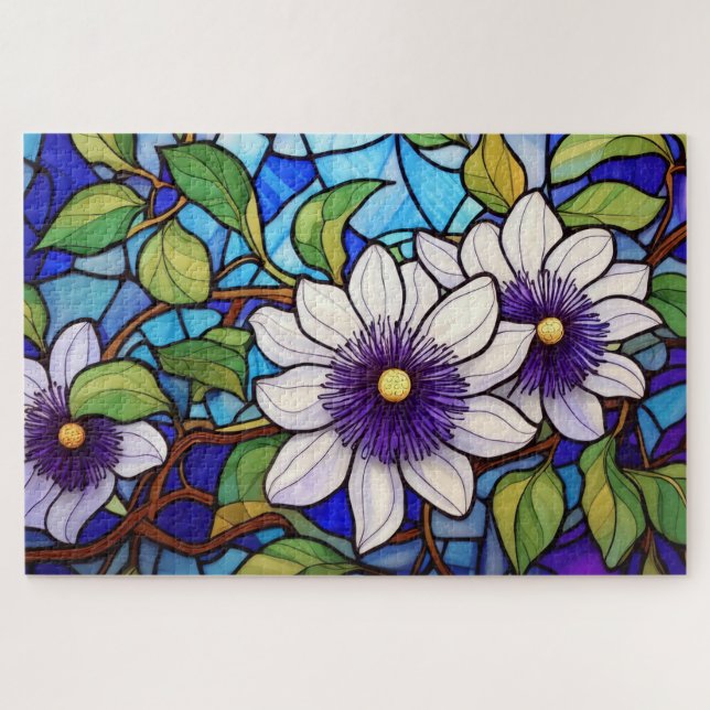 Beautiful Tropical stained glass art puzzle (Horizontal)