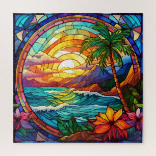 Beautiful Tropical stained glass art puzzle
