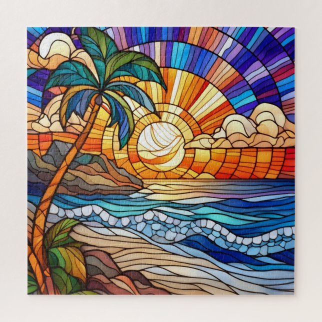 Beautiful Tropical stained glass art puzzle (Vertical)