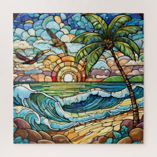 Beautiful Tropical stained glass art puzzle