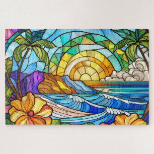 Beautiful Tropical stained glass art puzzle