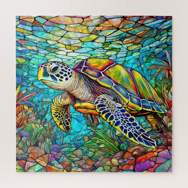 Beautiful Tropical stained glass art puzzle (Vertical)