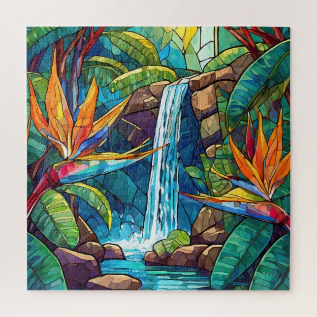 Beautiful Tropical stained glass art puzzle (Vertical)
