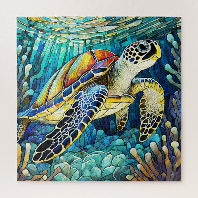 Beautiful Tropical stained glass art puzzle (Vertical)