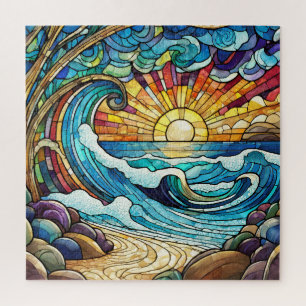 Beautiful Tropical stained glass art puzzle