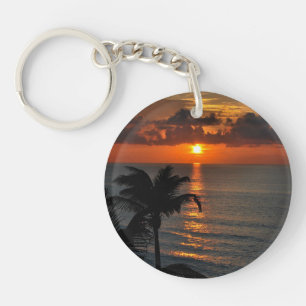 Beautiful tropical sunset key ring