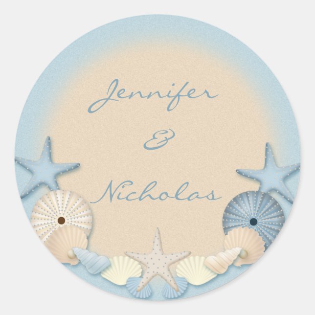 Beautiful Tropical Theme Beach Shells Classic Round Sticker (Front)