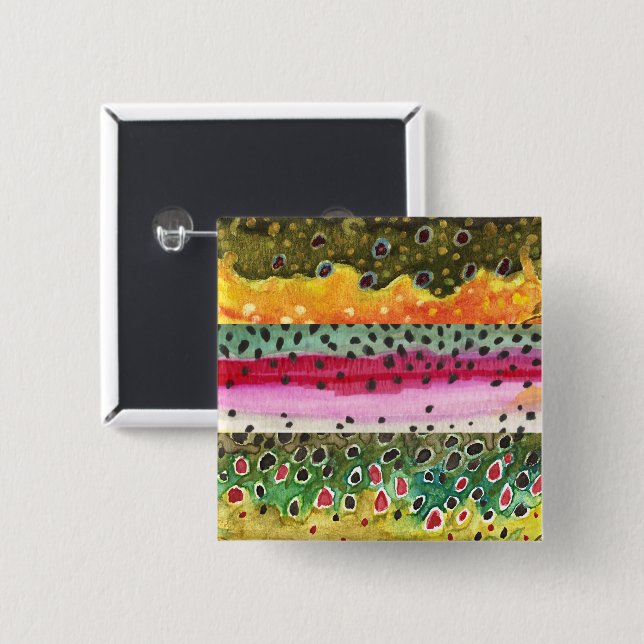 Beautiful Trout Skins - Brook, Rainbow, Brown Fish 15 Cm Square Badge (Front & Back)