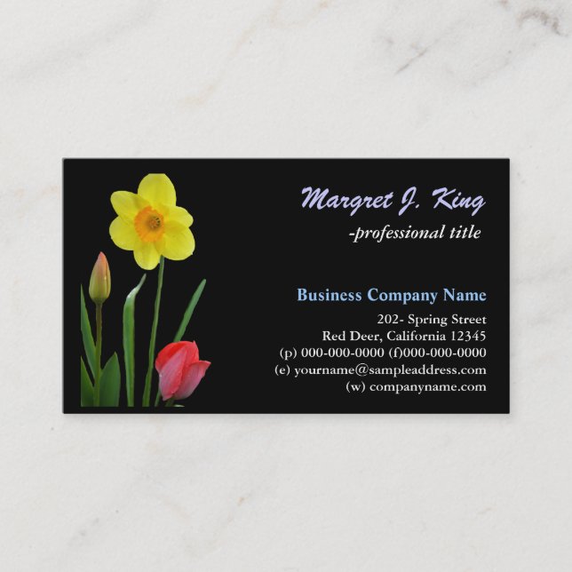 Beautiful  tulip and daffodil flower business card (Front)
