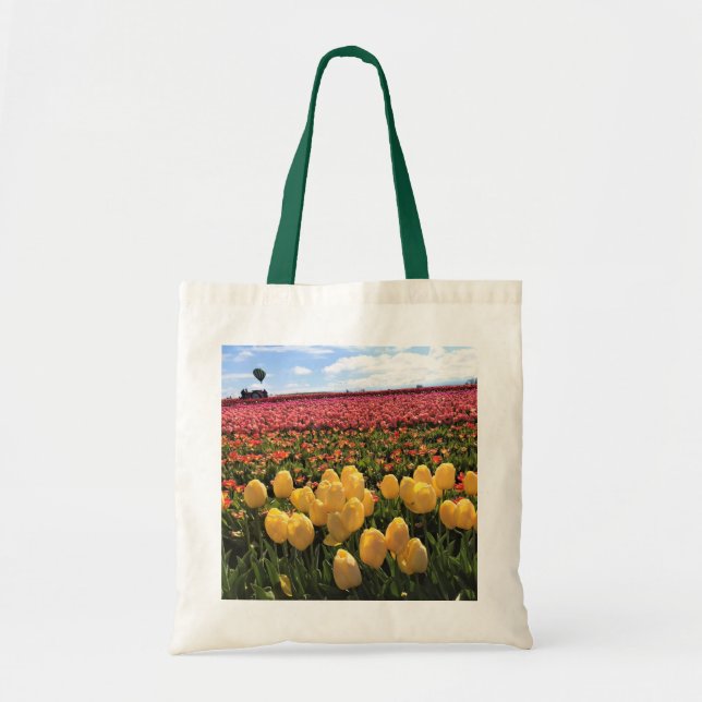 Beautiful Tulip Field with Hot Air Balloon, Oregon Tote Bag (Front)