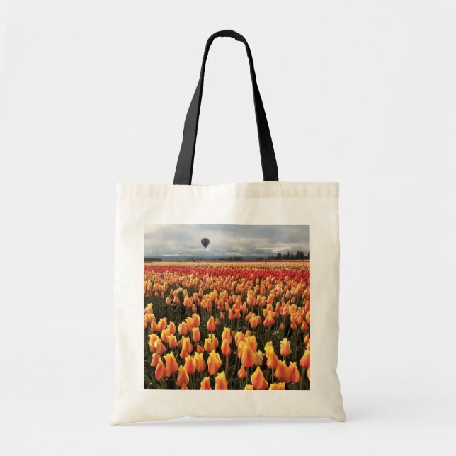 Beautiful Tulip Field with Hot Air Balloon, Oregon Tote Bag (Front)