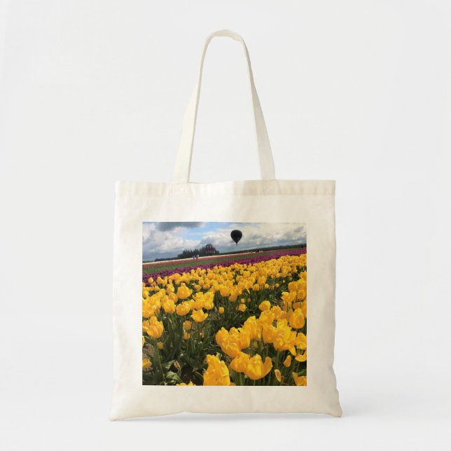 Beautiful Tulip Field with Hot Air Balloon, Oregon Tote Bag (Front)