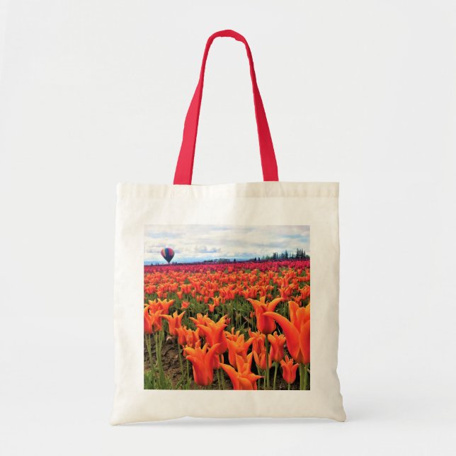 Beautiful Tulip Field with Hot Air Balloon, Oregon Tote Bag (Front)