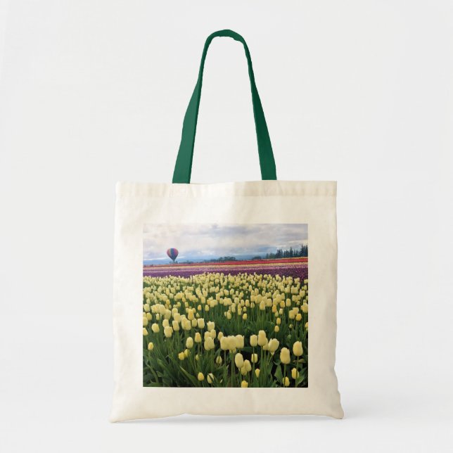 Beautiful Tulip Field with Hot Air Balloon, Oregon Tote Bag (Front)