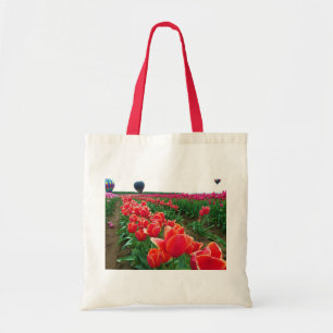 Beautiful Tulip Field with Hot Air Balloons Tote Bag
