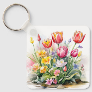 Beautiful Tulip Flower Keyring