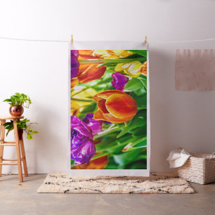 Beautiful Tulip Flowers In Spring Fabric