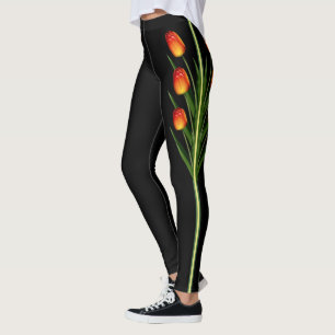 Beautiful Tulip Flowers on Black Leggings