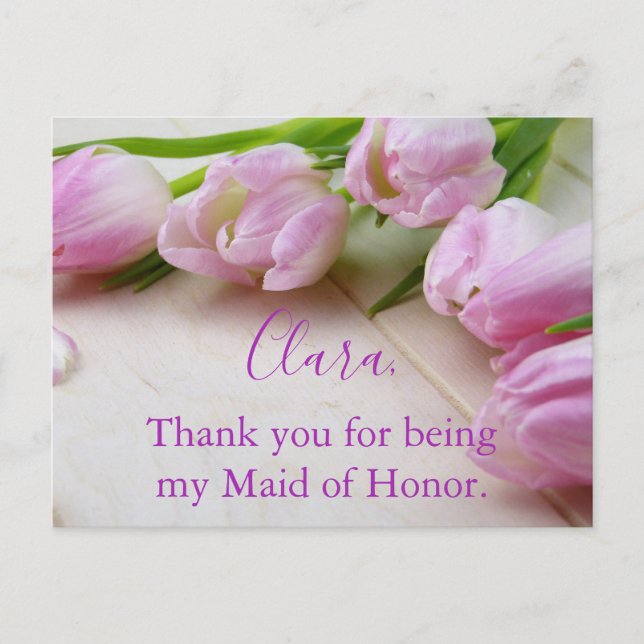 Beautiful Tulips Thank You Maid of Honour Postcard (Front)