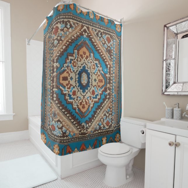 Beautiful Turkish Old Pattern Modern Collection Shower Curtain (In Situ)