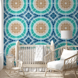 Beautiful Turquoise and Blue Beachy Mandala Wallpaper