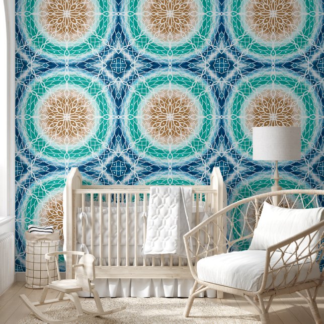 Beautiful Turquoise and Blue Beachy Mandala Wallpaper (Kids)