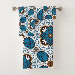 💙🤎 Beautiful turquoise and brown Azulejos, Bath Towel Set