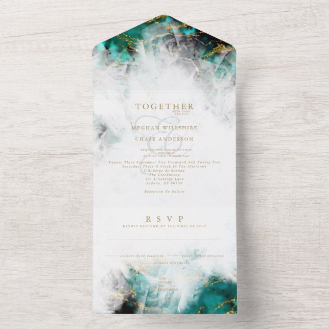 Beautiful Turquoise and Crystal Geode All In One Invitation (Inside)